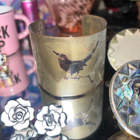 Antique Gold Black Bird Metal Cuff - Picture 1 of 5